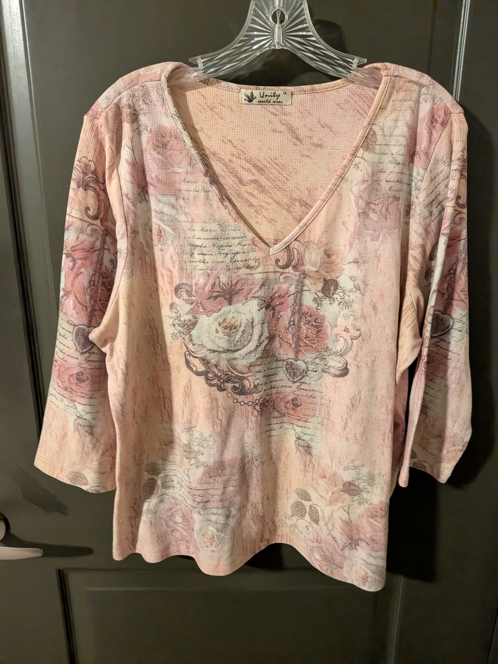 Unity World Wear Pink Floral V-Neck Long Sleeve Top